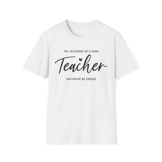 light blue t-shirt with teacher influence inspirational typography design