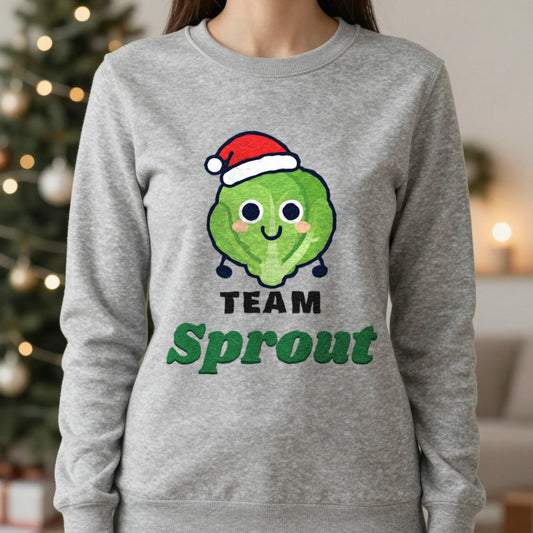 Team Sprout Christmas Jumper & T-Shirt in Sport Grey (Sweatshirt), worn, our photo