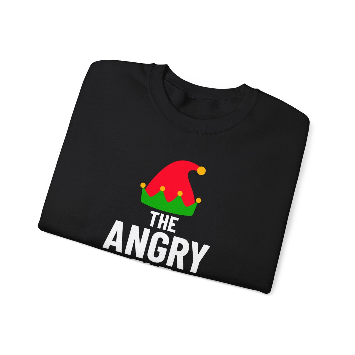 angry elf sweatshirt displayed in multiple colours