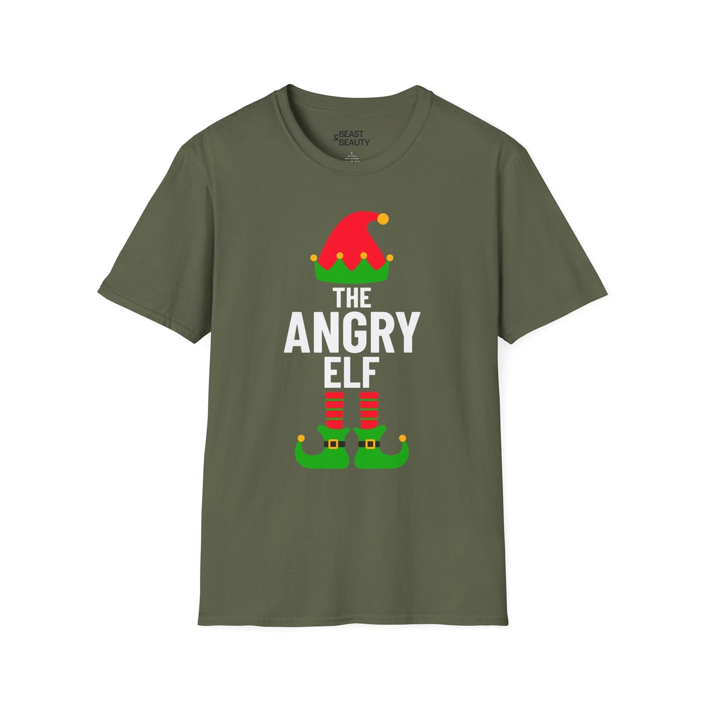 the angry elf christmas t-shirt military green t-shirt Christmas gift idea