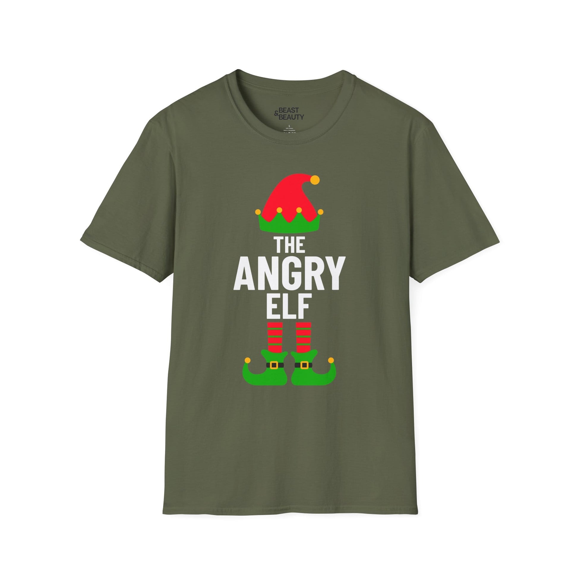 the angry elf christmas t-shirt military green t-shirt Christmas gift idea