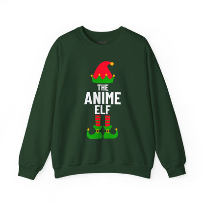 forest green sweatshirt with anime elf Christmas graphic festive gift