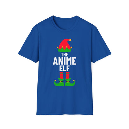 navy t-shirt with anime elf Christmas design