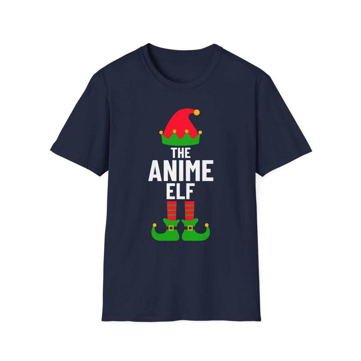 military green t-shirt with anime Christmas elf artwork