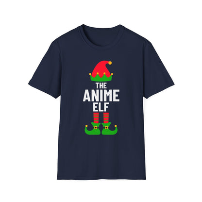 military green t-shirt with anime Christmas elf artwork