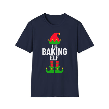 military green t-shirt with holiday baking elf design