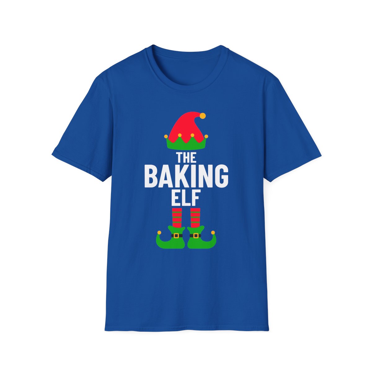 black t-shirt with baking elf Christmas print