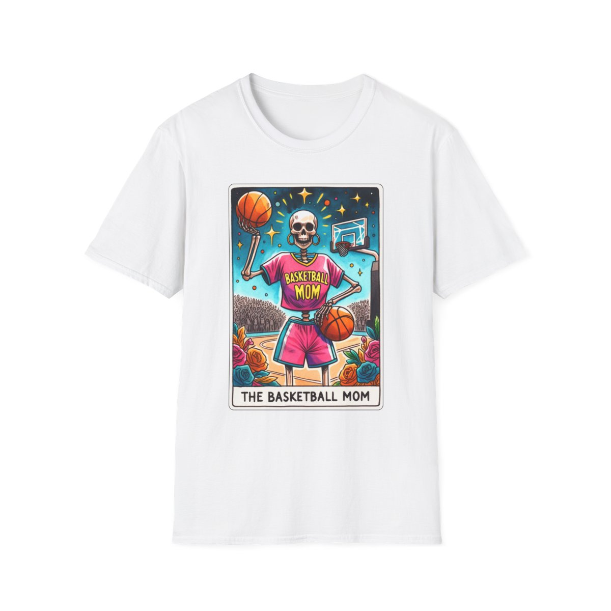dark chocolate t-shirt with tarot-inspired basketball mom artwork