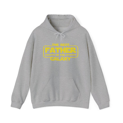 navy blue hoodie featuring bold best father in the galaxy graphic print