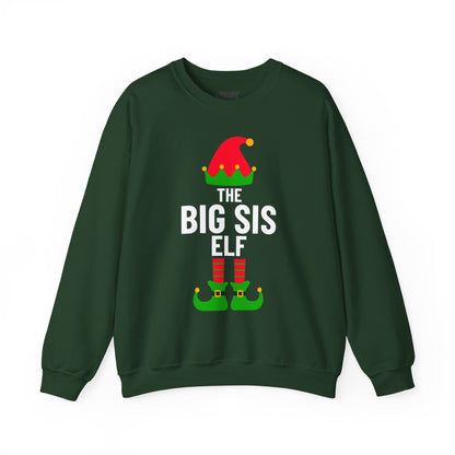 forest green sweatshirt with big sis elf Christmas print for sisters