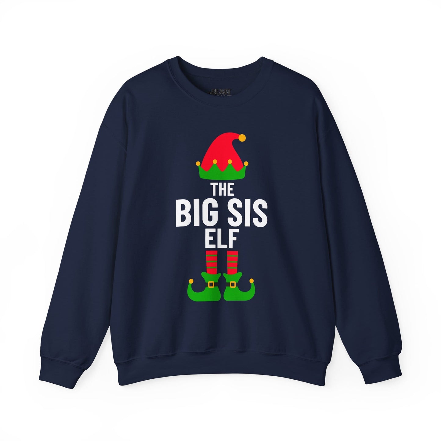 navy sweatshirt with big sis elf festive print for big sisters