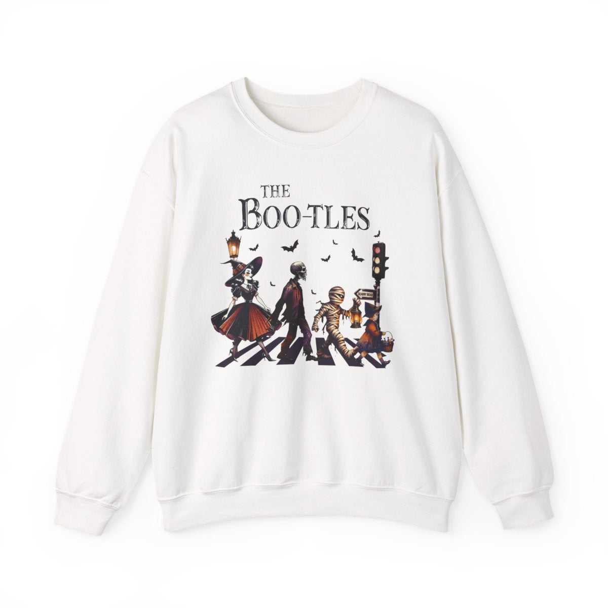 sport grey sweatshirt with the boo-tles parody design featuring halloween characters