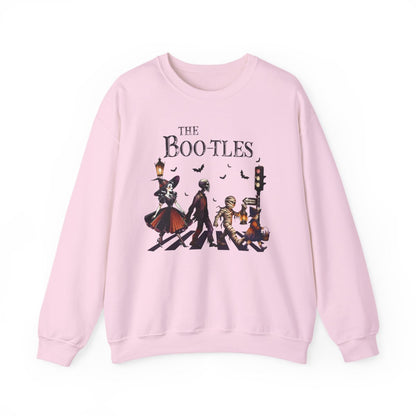 white sweatshirt with the boo-tles funny halloween design for music lovers
