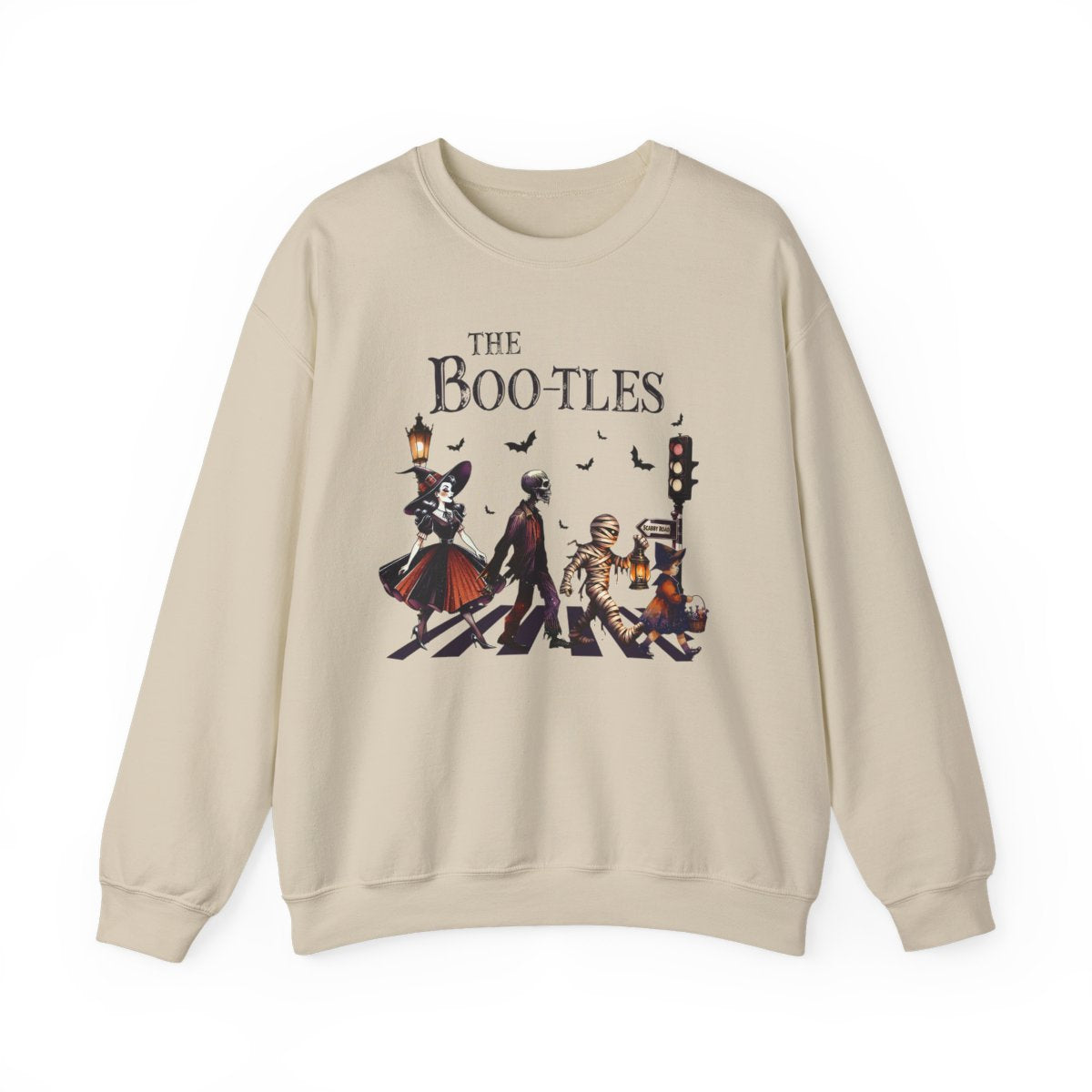 sand sweatshirt with the boo-tles halloween parody design detail