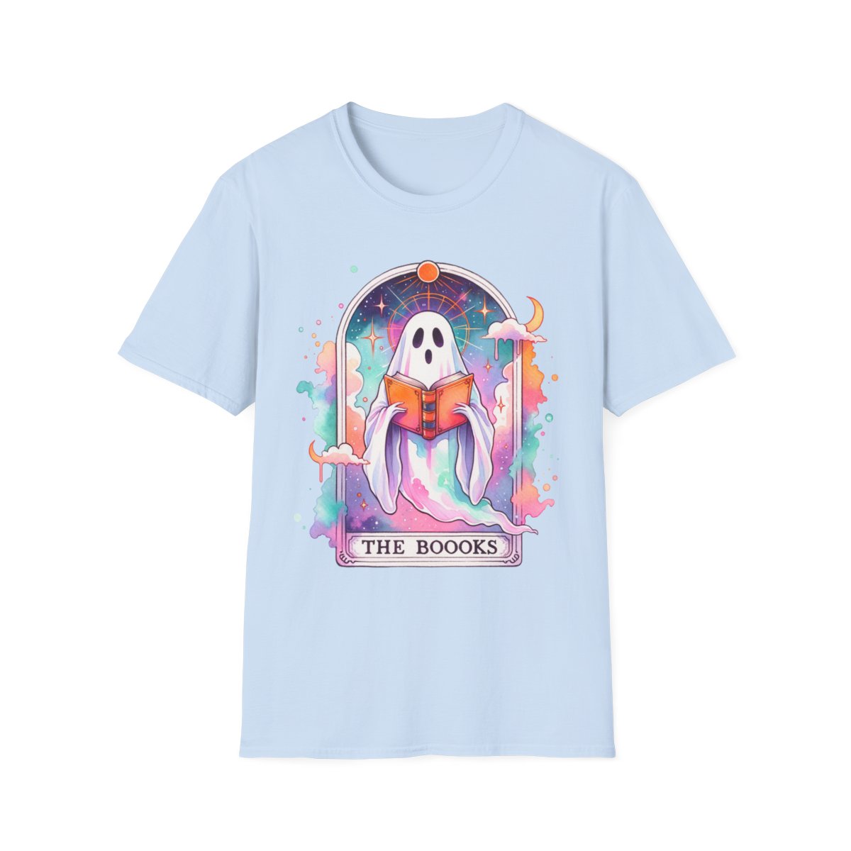 flat lay of ghost tarot t-shirt showing front print detail