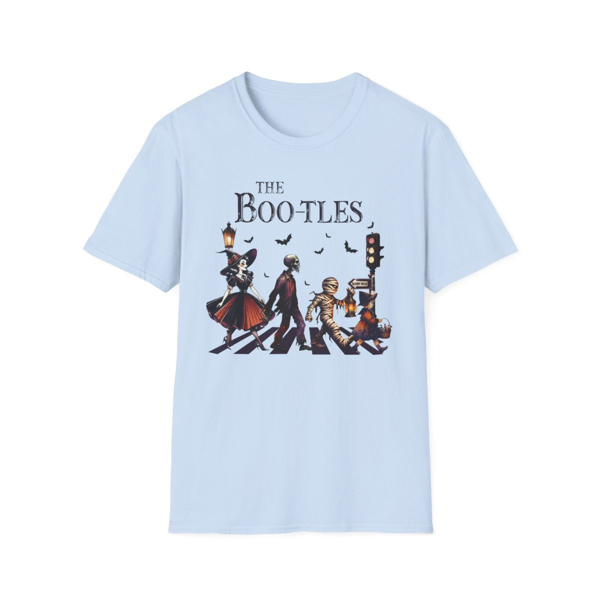 natural coloured t-shirt with bold bootles parody printed front design
