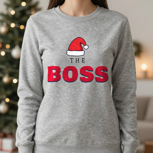 The Boss Christmas Jumper & T-Shirt worn, lifestyle photo