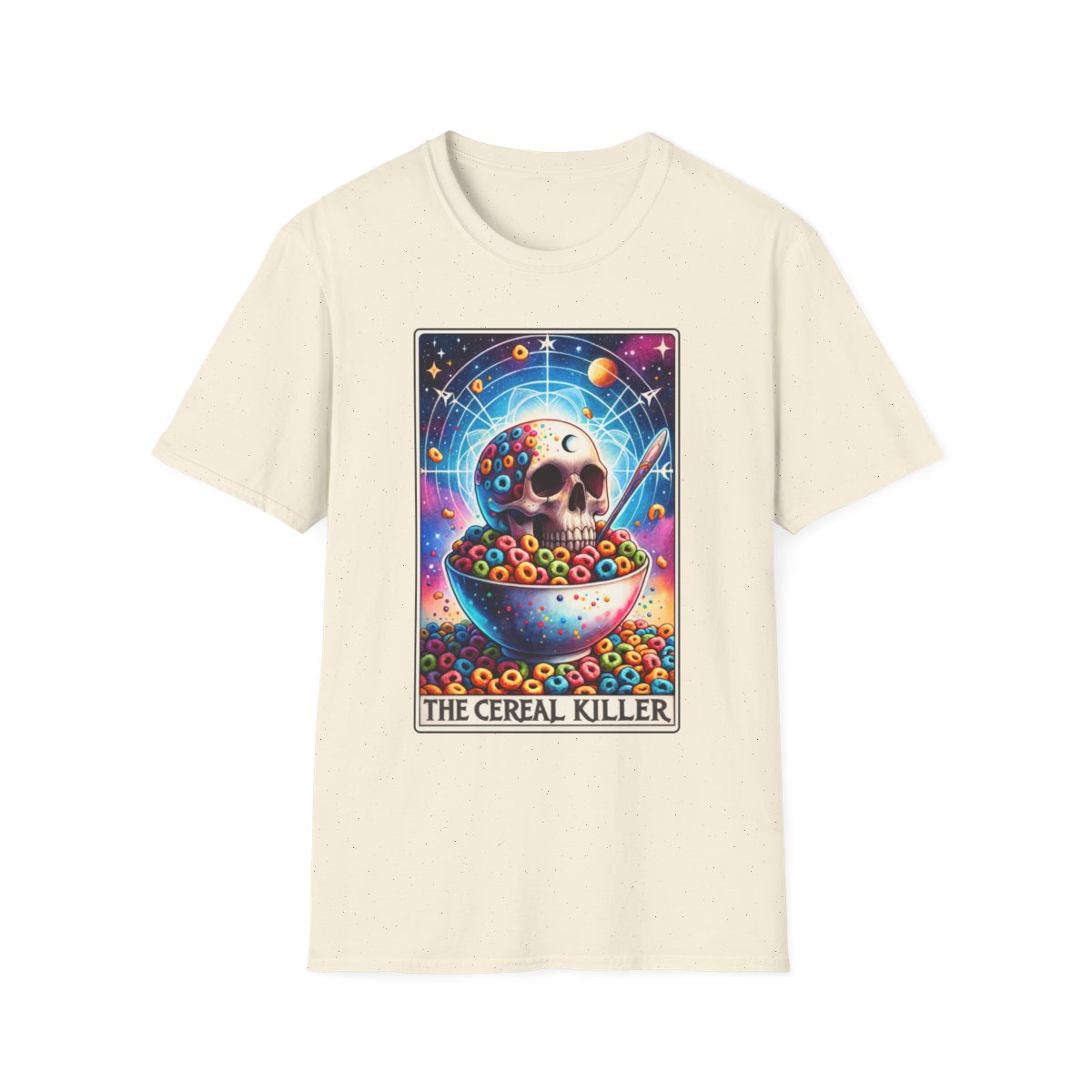 dark chocolate t-shirt with cereal killer tarot card bold graphic