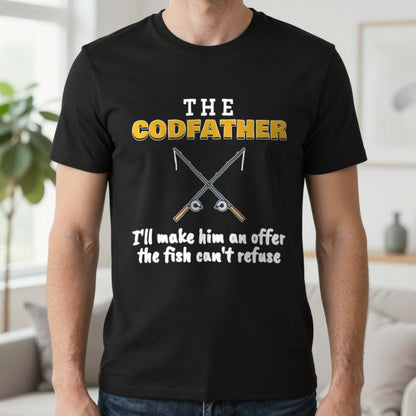 The Codfather Funny Fishing T-Shirt & Sweatshirt in Black (T-Shirt), worn, our photo