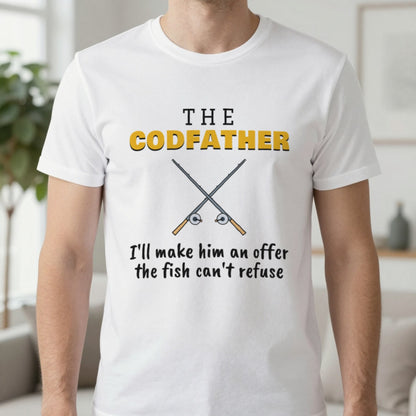 The Codfather Funny Fishing T-Shirt & Sweatshirt in White (T-Shirt), worn, our photo
