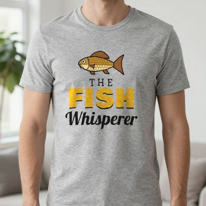 The Fish Whisperer Funny Fishing T-Shirt & Sweatshirt in Sport Grey (T-Shirt), worn, our photo