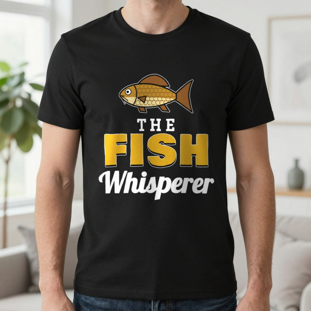 The Fish Whisperer Funny Fishing T-Shirt & Sweatshirt in Black (T-Shirt), worn, our photo