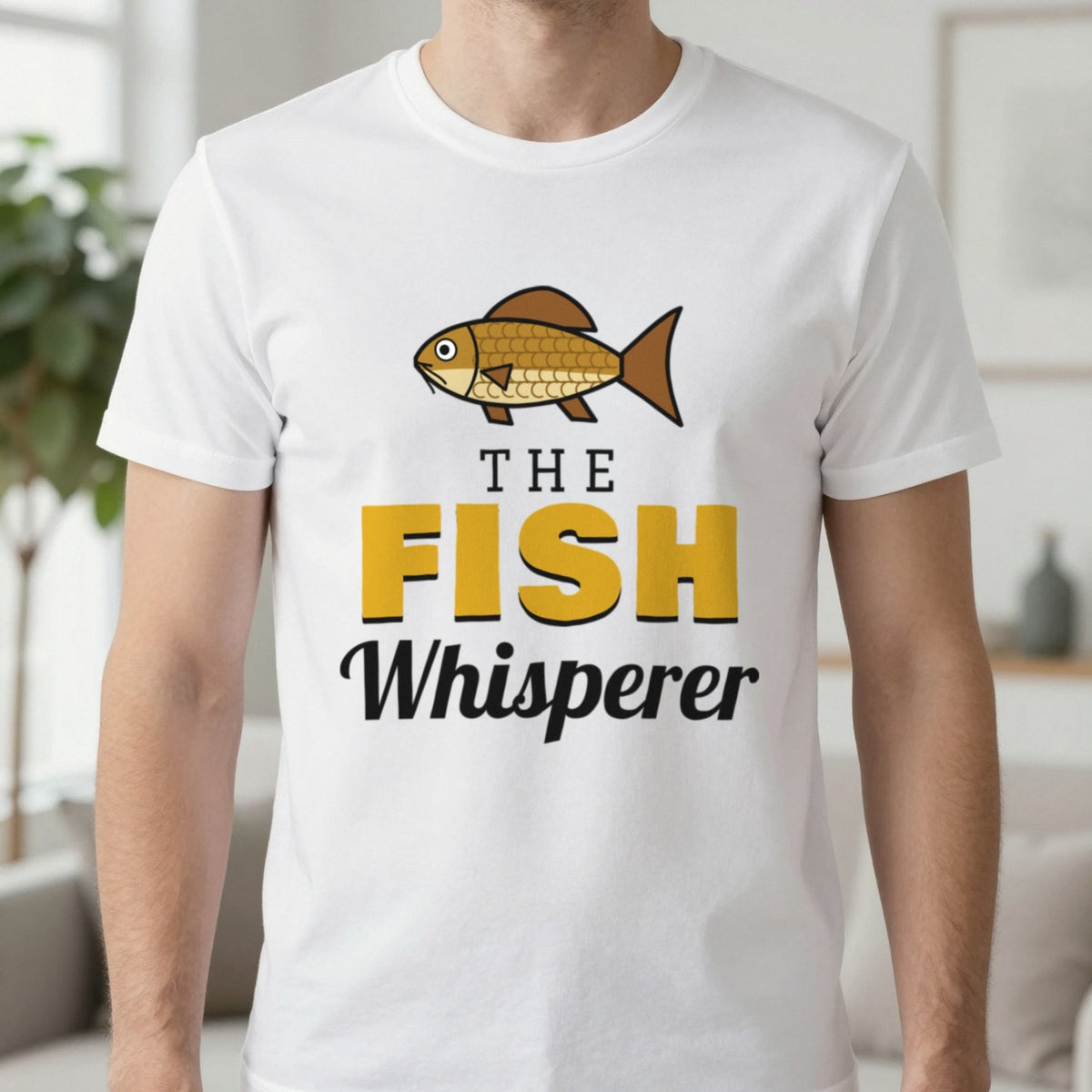 The Fish Whisperer Funny Fishing T-Shirt & Sweatshirt in White (T-Shirt), worn, our photo