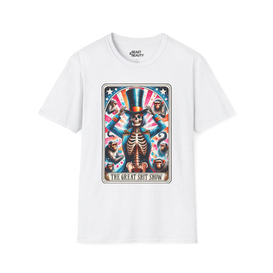 the great shit show tarot skeleton t-shirt t-shirt front product image
