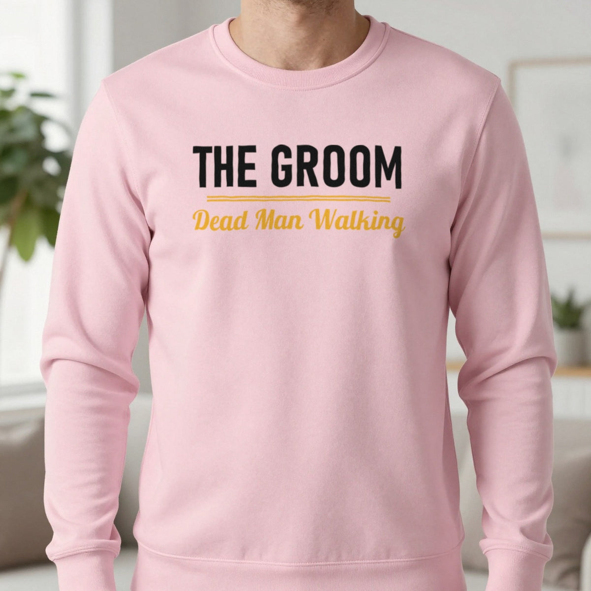 The Groom Dead Man Walking Stag Do T-Shirt & Sweatshirt in Light Pink, worn, our photo