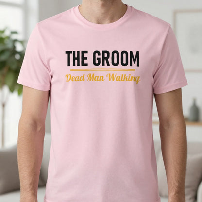 The Groom Dead Man Walking Stag Do T-Shirt & Sweatshirt in Light Pink, worn, our photo