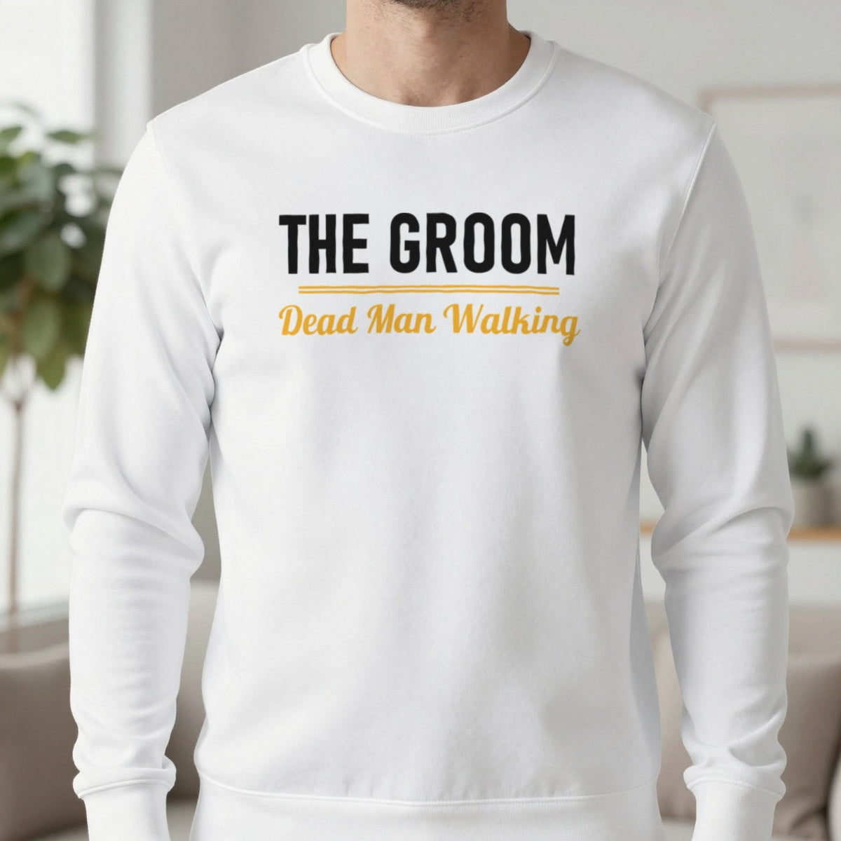 The Groom Dead Man Walking Stag Do T-Shirt & Sweatshirt in White, worn, our photo
