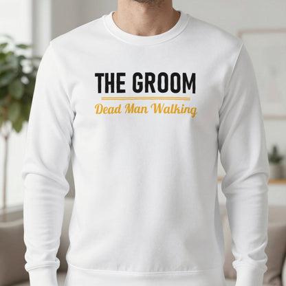 The Groom Dead Man Walking Stag Do T-Shirt & Sweatshirt in White, worn, our photo