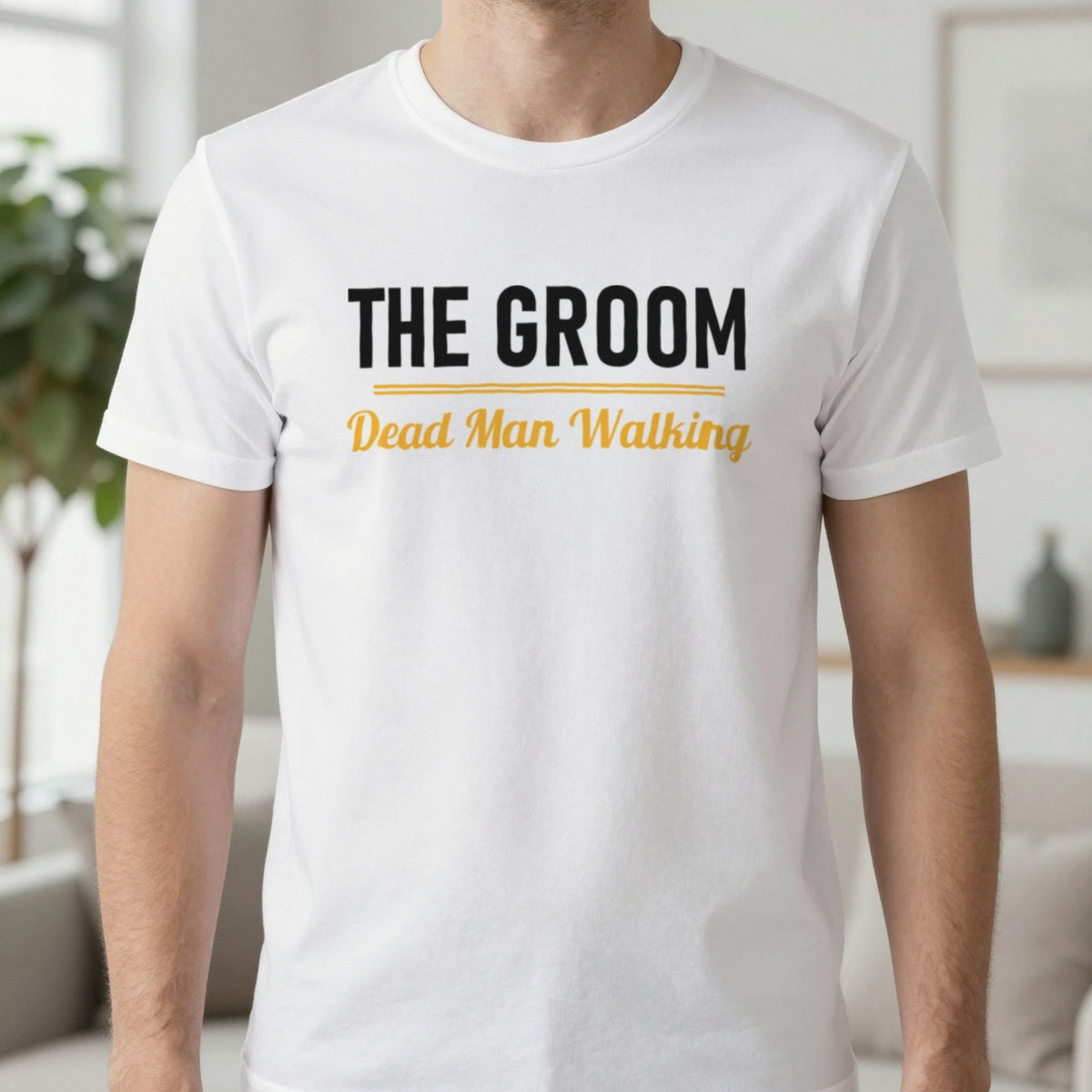 The Groom Dead Man Walking Stag Do T-Shirt & Sweatshirt in White, worn, our photo