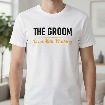 The Groom Dead Man Walking Stag Do T-Shirt & Sweatshirt in White, worn, our photo