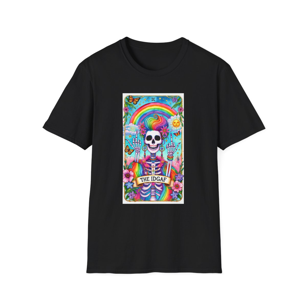 The IDGAF Skeleton Tarot Card Graphic T-Shirt - funny t-shirt by Cheeky Business