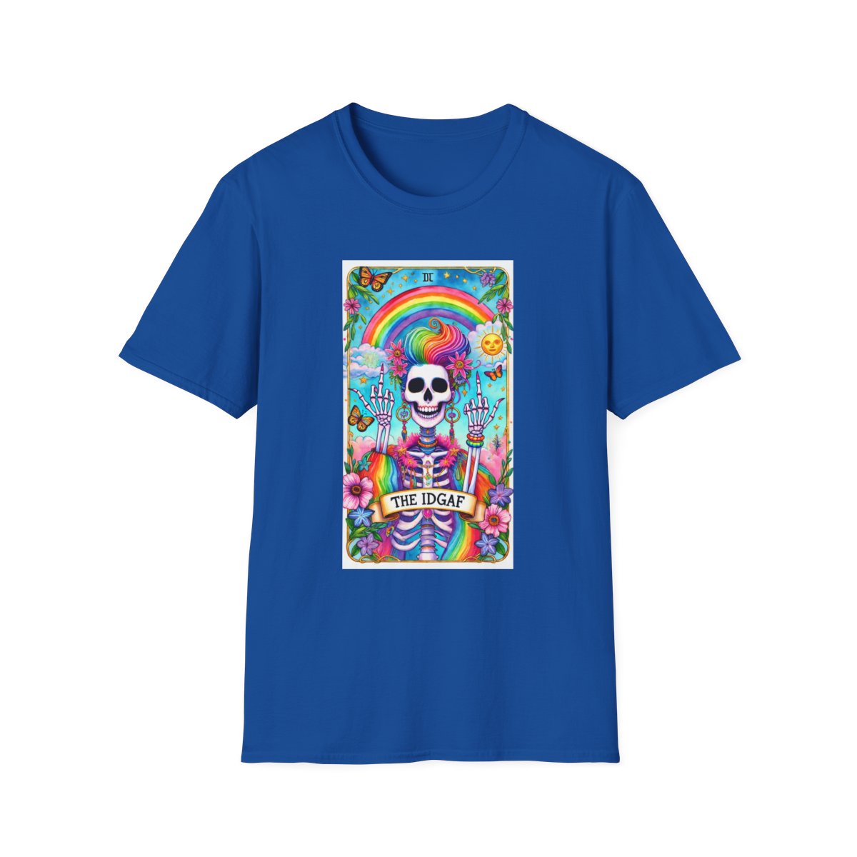 The IDGAF Skeleton Tarot Card Graphic T-Shirt - funny t-shirt by Cheeky Business