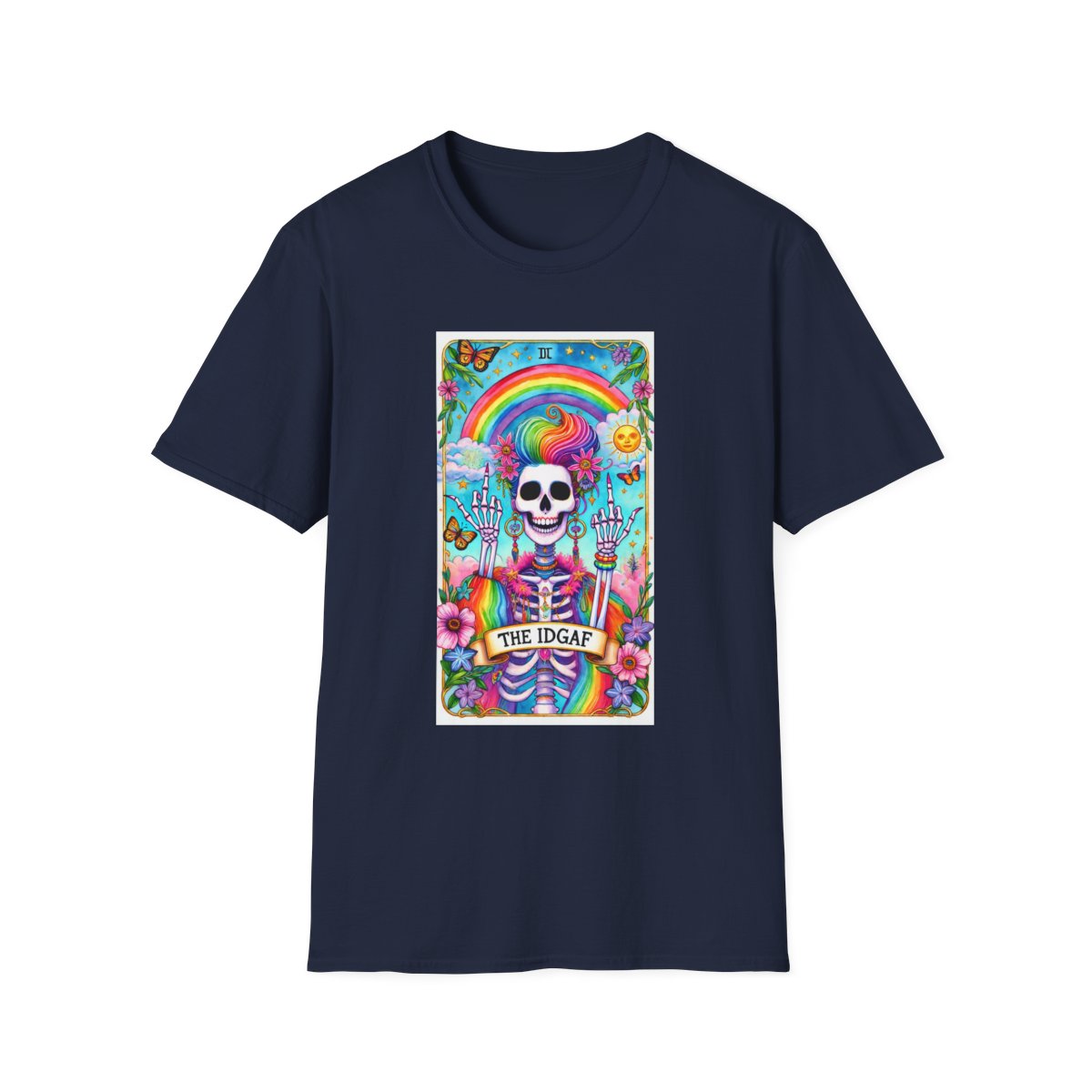 The IDGAF Skeleton Tarot Card Graphic T-Shirt - funny t-shirt by Cheeky Business