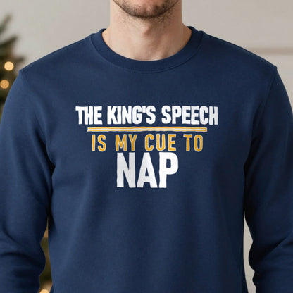 The King's Speech Is My Cue To Nap Funny Christmas Jumper & T-Shirt close-up