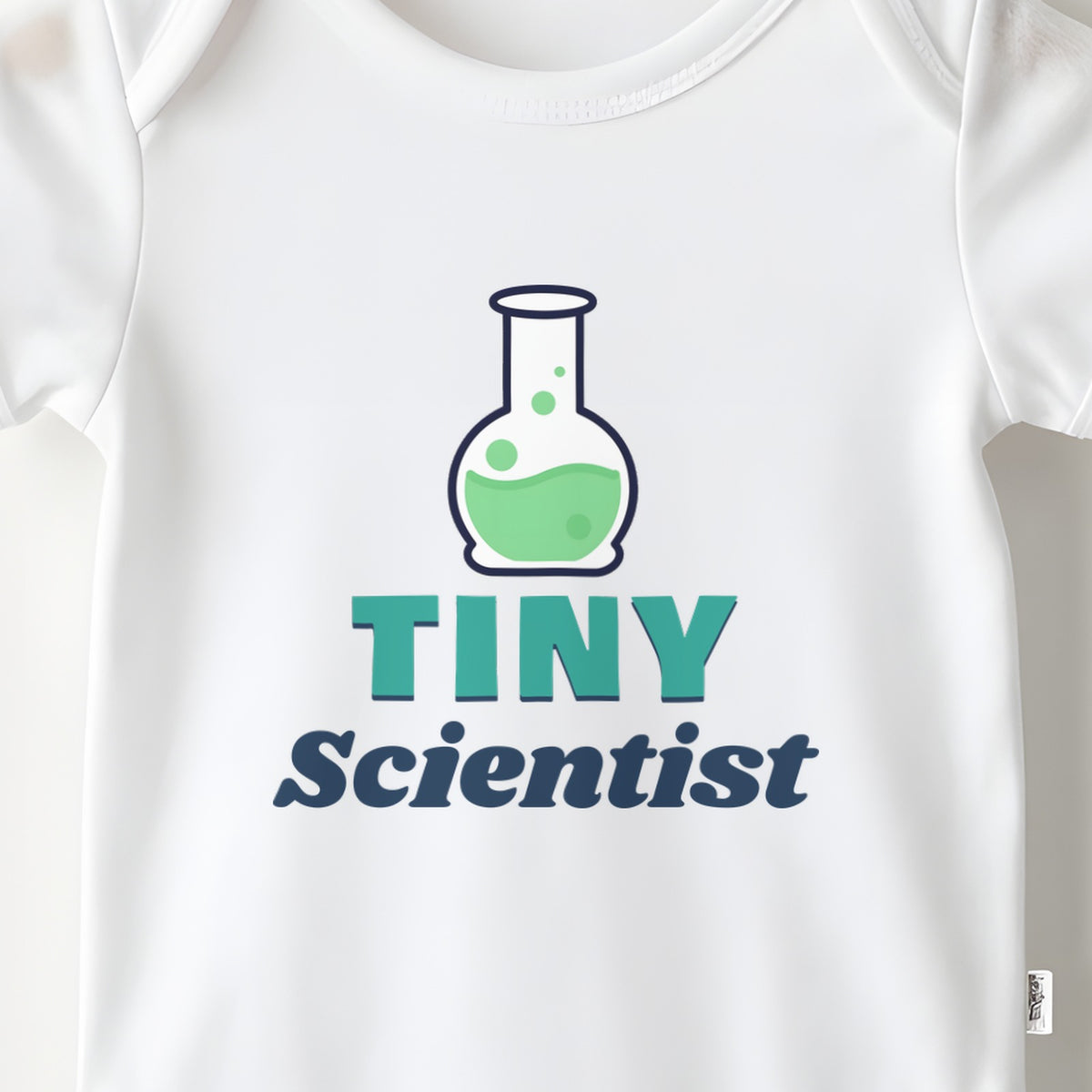 Tiny Scientist baby grow print close-up