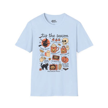 natural t-shirt with tis the season spooky season collage print for halloween