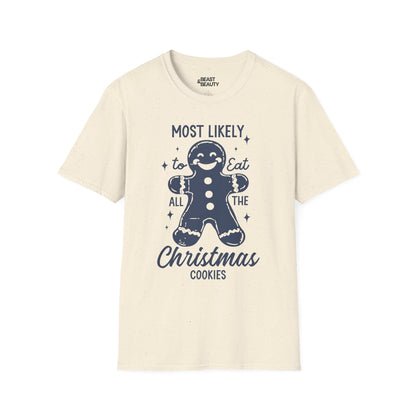 title most likely to eat all the christmas cookies t-shirt natural t-shirt Christmas gift idea