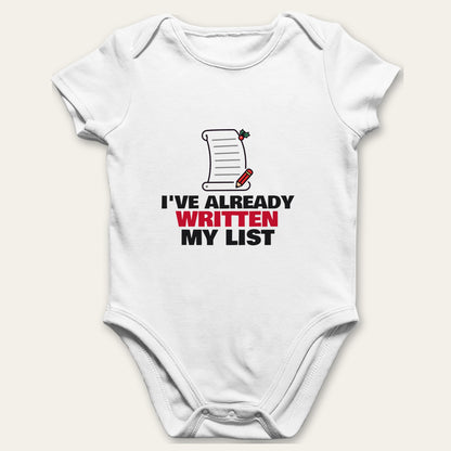 Too Early For Christmas & Already Written My List matching set baby grow