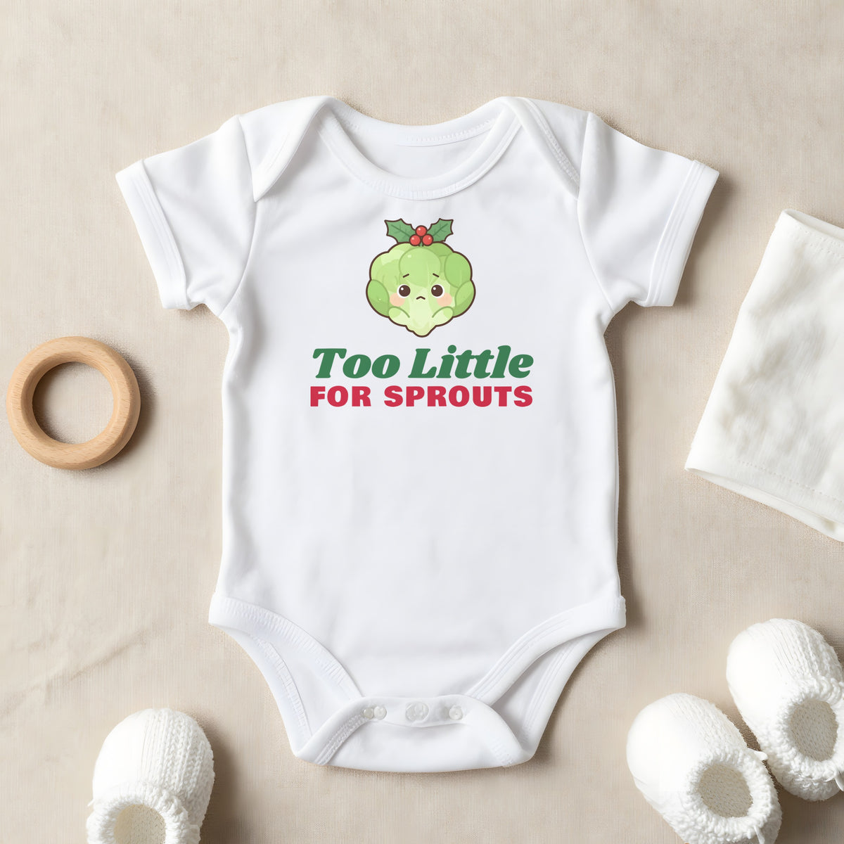 Too Little For Sprouts baby grow laid flat
