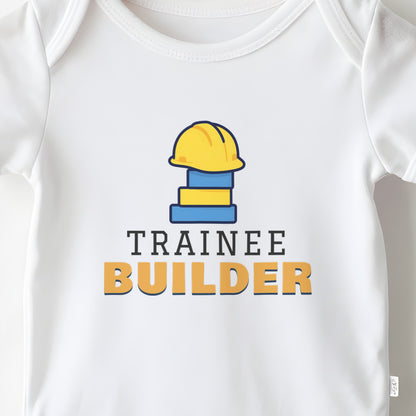 Trainee Builder baby grow print close-up