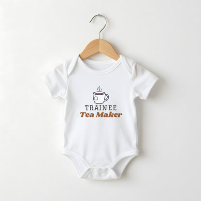 Trainee Tea Maker white baby grow on a hanger