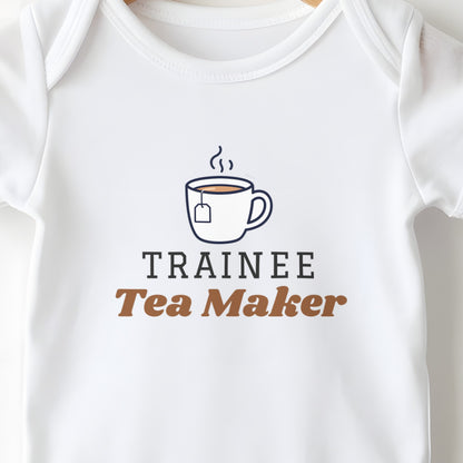 Trainee Tea Maker baby grow print close-up