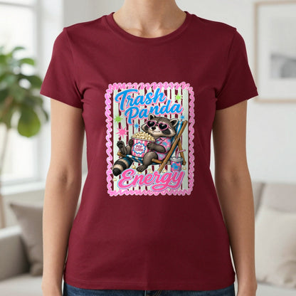 Trash Panda Energy T-Shirt & Sweatshirt in Cherry Red, worn, our photo