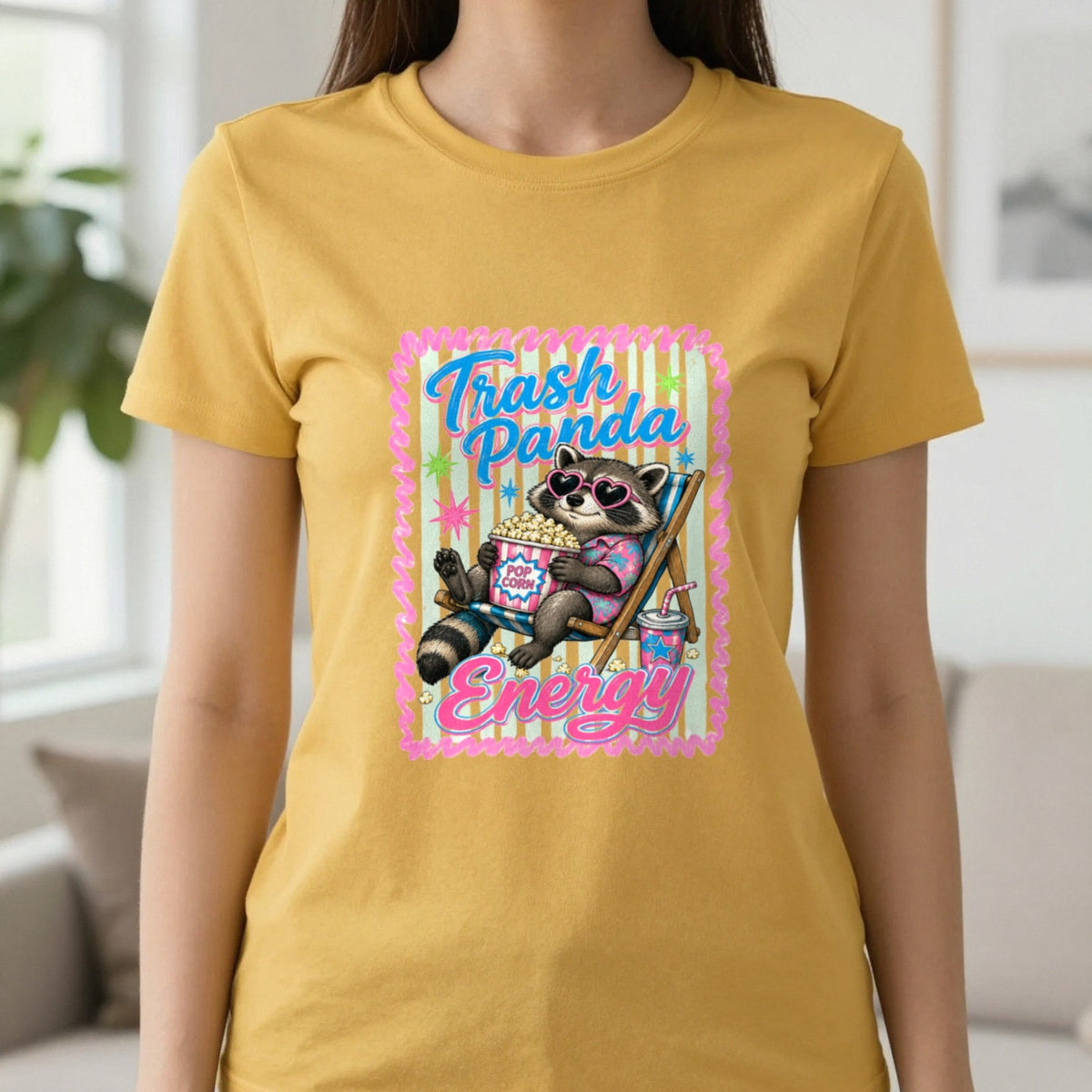 Trash Panda Energy T-Shirt & Sweatshirt in Gold, worn, our photo