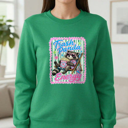 Trash Panda Energy T-Shirt & Sweatshirt in Irish Green, worn, our photo