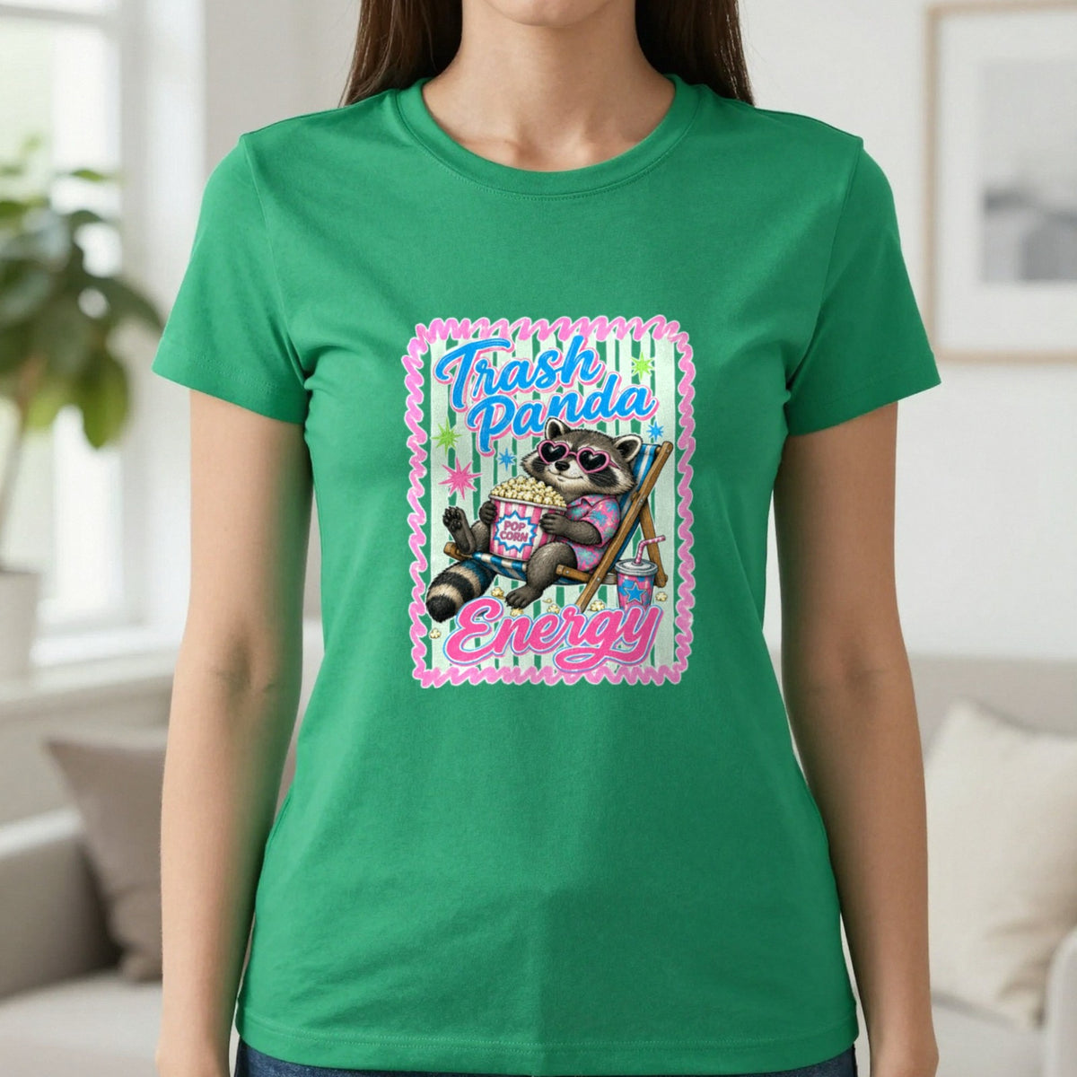 Trash Panda Energy T-Shirt & Sweatshirt in Irish Green, worn, our photo